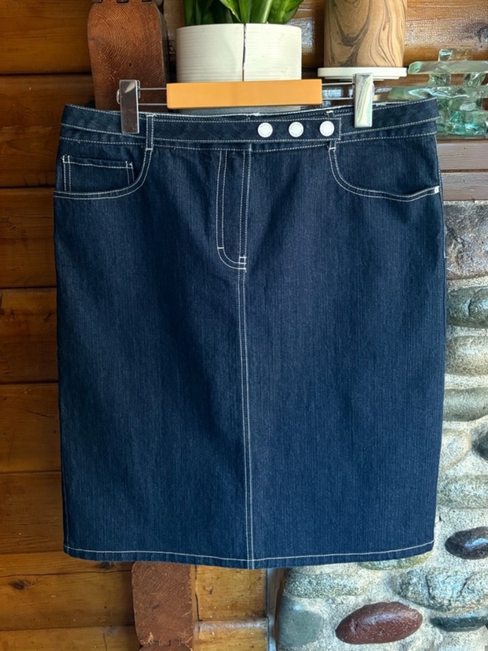 Vintage 2003 Tommy Hilfiger Dark Wash Denim Midi Skirt Y2K Hong Kong